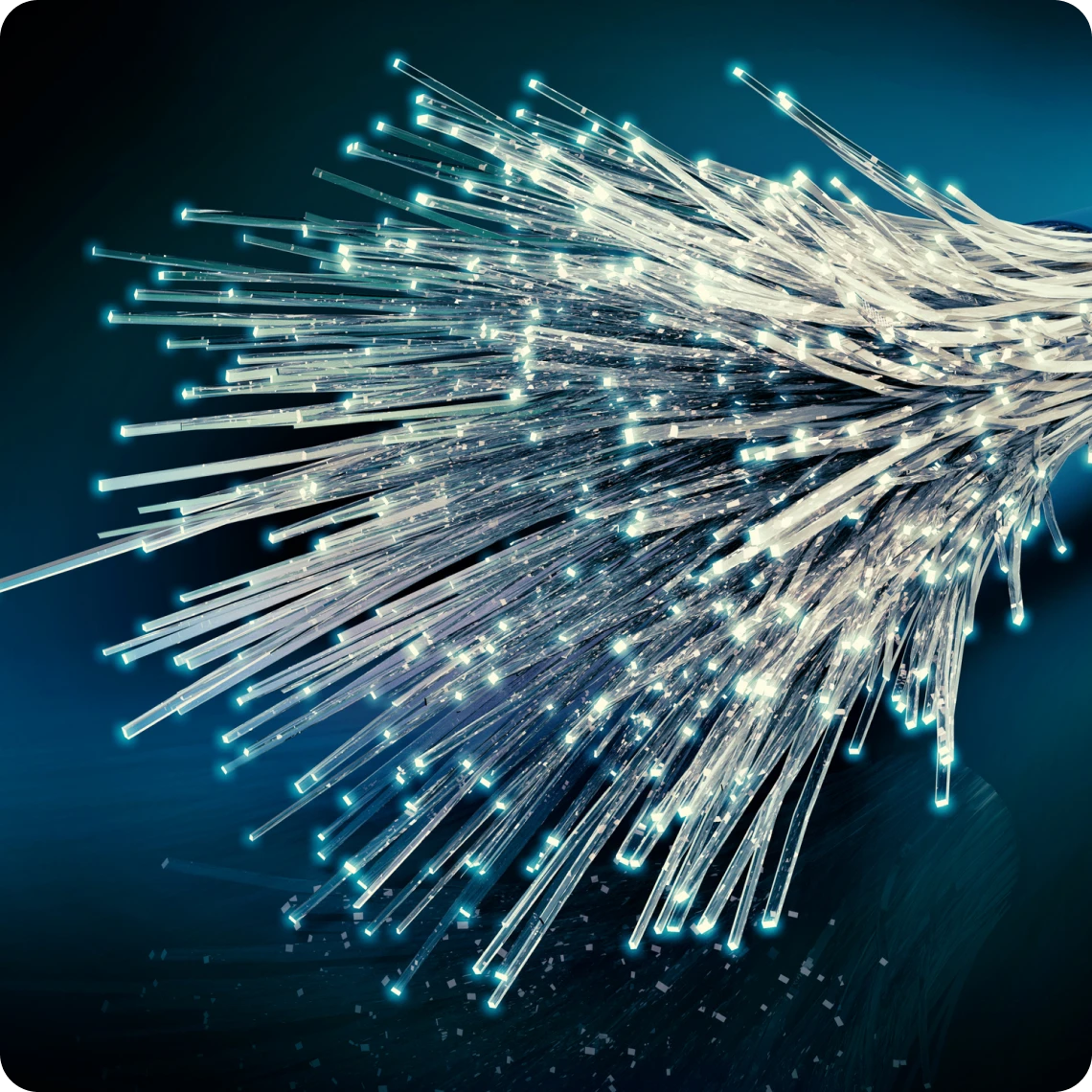 Illuminated fiber optics on dark background
