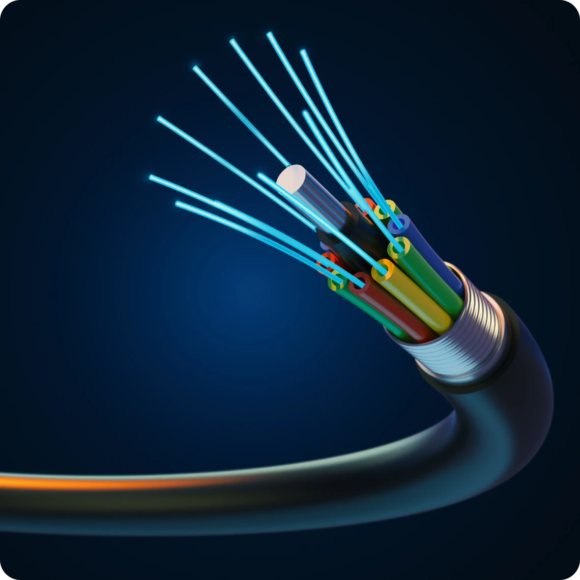 Detailed view of fiber optic strands